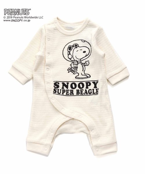 PEANUTS(ピーナッツ)の「PEANUTSワッフルカバーオール(スヌーピー)(ロンパース)」|アイボリー