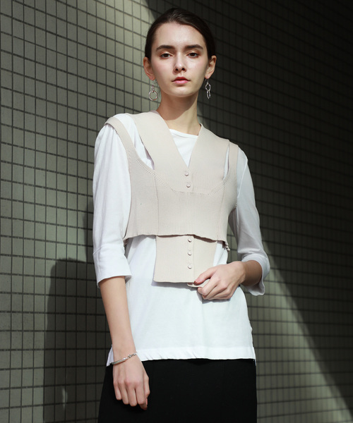 TAN（タン）の「【TAN】レイヤードリブキャミソール 19SS-2（キャミソール・レディース・ブラック/ベージュ/グリーン・FREE）」の9枚目の写真