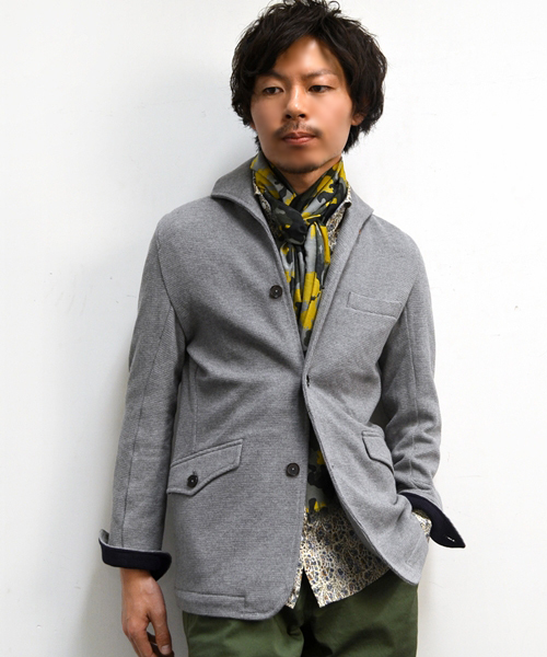 SHIPS（シップス）の「SC: ミラノリブ フレンチカラー/ジャケット■（テーラードジャケット・メンズ・グレー/ネイビー・SMALL/MEDIUM/LARGE/X-LARGE）」の2枚目の写真