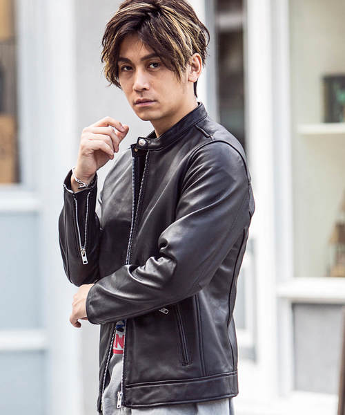 セール】163(イチロクサン)釦シングルレザーライダースジャケット