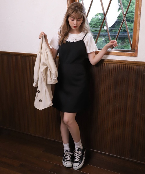 one after another NICE CLAUP（ワンアフターアナザーナイスクラップ）の「後ろレースアップミニ丈ジャンパースカート（ジャンパースカート・レディース・ブラック/ブラウン系その他/ベージュ系その他/ボルドー/モカ/チェック・FREE）」の22枚目の写真