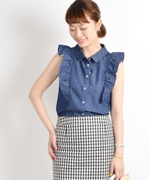 Khaju | Khaju:デニムフリルブラウス(シャツ/ブラウス)