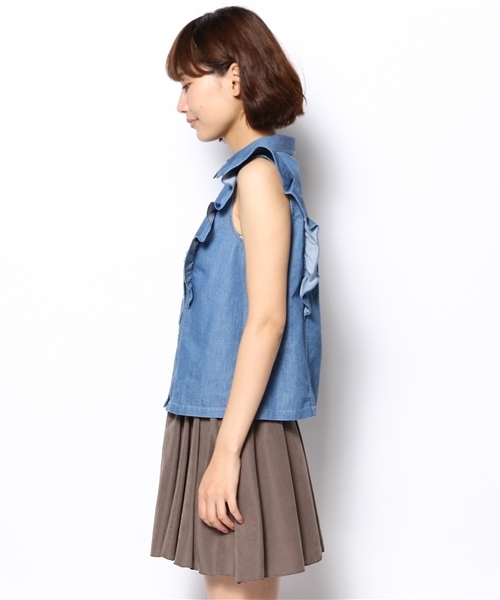 Khaju（カージュ）の「Khaju:デニムフリルブラウス（シャツ/ブラウス・レディース・ネイビー/ライトブルー・ONE SIZE）」の4枚目の写真