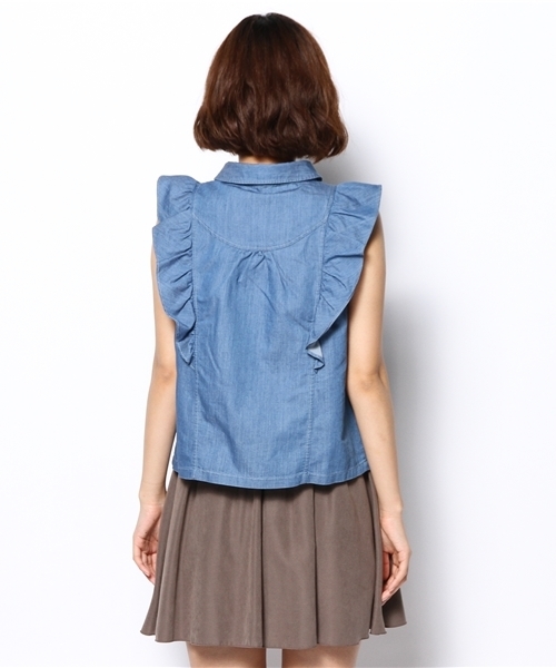 Khaju（カージュ）の「Khaju:デニムフリルブラウス（シャツ/ブラウス・レディース・ネイビー/ライトブルー・ONE SIZE）」の5枚目の写真