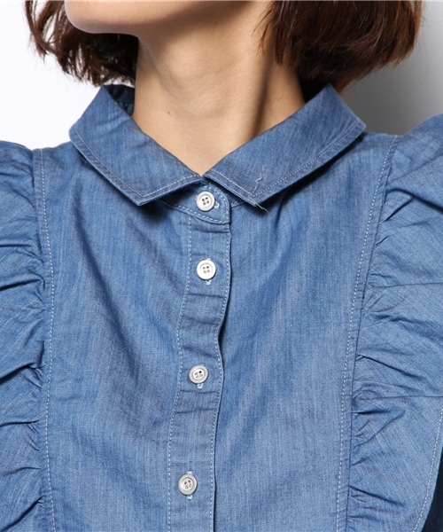 Khaju（カージュ）の「Khaju:デニムフリルブラウス（シャツ/ブラウス・レディース・ネイビー/ライトブルー・ONE SIZE）」の6枚目の写真
