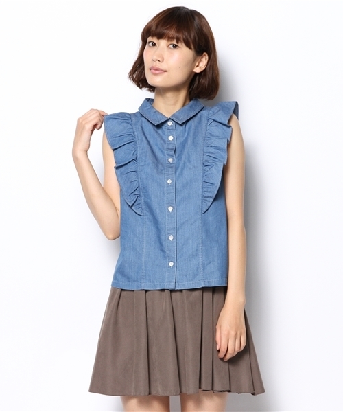 Khaju（カージュ）の「Khaju:デニムフリルブラウス（シャツ/ブラウス・レディース・ネイビー/ライトブルー・ONE SIZE）」の9枚目の写真