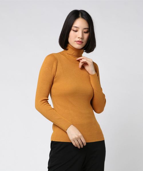 JETSET SOLO PLUS （ジェットセットソロプラス）の「アロエ加工リブタートルネックニット（ニット/セーター・レディース・チャコールグレー/ブラウン/イエロー・FREE）」の6枚目の写真