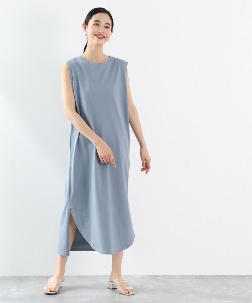 LOWRYS FARM(ローリーズファーム)の「USAコットンワンピノースリーブ 888399(ワンピース・レディース・オフホワイト/チャコールグレー/ブラウン/ブルー/イエロー・FREE)」の4枚目の写真