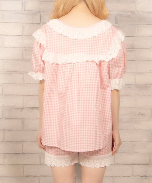 WC（ダブル シー）の「WC/ギンガムフリルルームウェア（ルームウェア/パジャマ・レディース・サックスブルー/ライトピンク・FREE）」の12枚目の写真