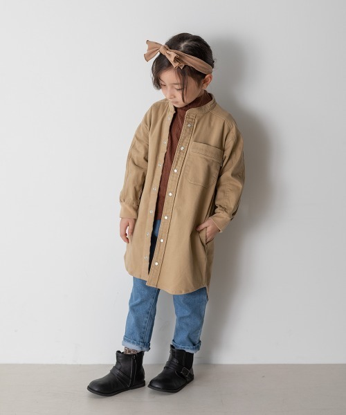 MAKE YOUR DAY(メイクユアデイ)の「デニム/チノ バンドカラーワンピース■80~140cm(シャツワンピース・キッズ・ベージュ/カーキ/ブルー・100/110/120/80/130/140/90)」の4枚目の写真