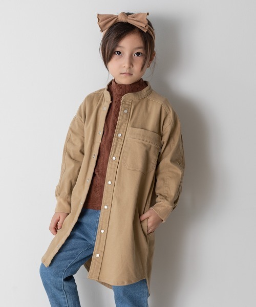 MAKE YOUR DAY(メイクユアデイ)の「デニム/チノ バンドカラーワンピース■80~140cm(シャツワンピース・キッズ・ベージュ/カーキ/ブルー・100/110/120/80/130/140/90)」の5枚目の写真