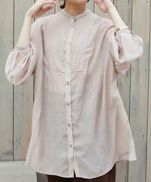 VANNIE U（ヴァニーユー）の「ヨーク切り替えバンドカラーシアーシャツ（シャツ/ブラウス・レディース・ベージュ/ブラウン/グリーン・FREE）」の15枚目の写真