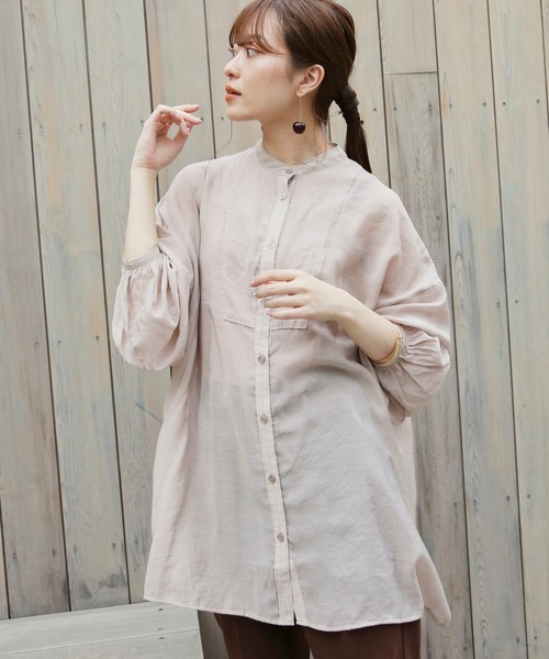 VANNIE U（ヴァニーユー）の「ヨーク切り替えバンドカラーシアーシャツ（シャツ/ブラウス・レディース・ベージュ/ブラウン/グリーン・FREE）」の14枚目の写真