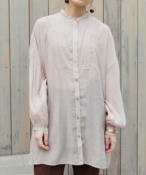 VANNIE U（ヴァニーユー）の「ヨーク切り替えバンドカラーシアーシャツ（シャツ/ブラウス・レディース・ベージュ/ブラウン/グリーン・FREE）」の12枚目の写真