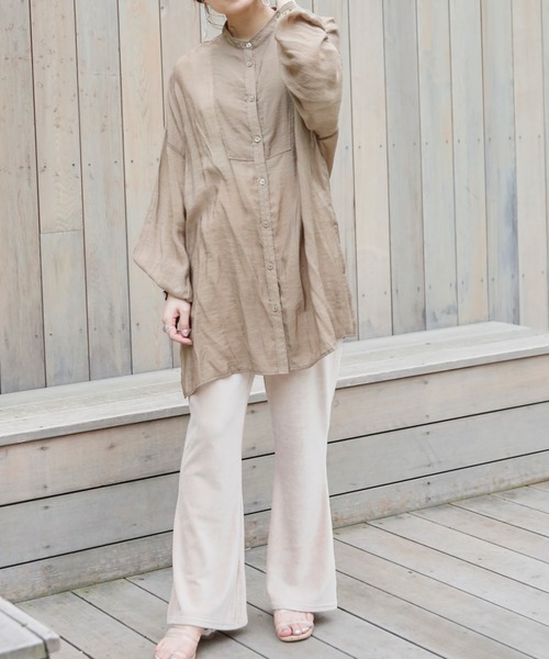 VANNIE U（ヴァニーユー）の「ヨーク切り替えバンドカラーシアーシャツ（シャツ/ブラウス・レディース・ベージュ/ブラウン/グリーン・FREE）」の20枚目の写真