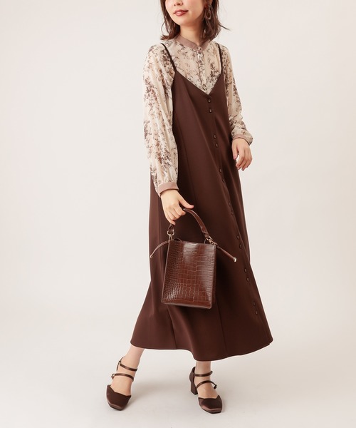 natural couture(ナチュラルクチュール)の「モクロディフレアキャミワンピース(ワンピース)」|ダークブラウン