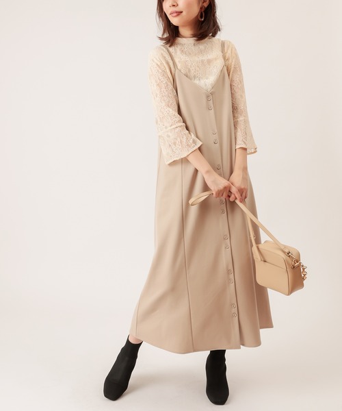 natural couture（ナチュラルクチュール）の「モクロディフレアキャミワンピース（ワンピース・レディース・ダークブラウン/ベージュ/ピンク/ライトベージュ/ブラック・FREE）」の4枚目の写真