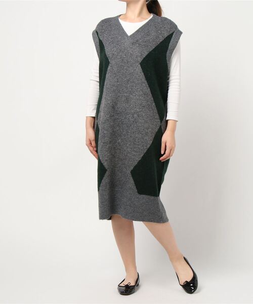 Rose Bud ローズバッド の Affectism アーガイルスリーブレスニットワンピース ワンピース Wear