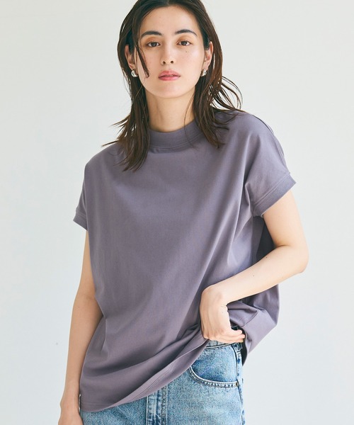 coca(coca)(コカ)の「\新色追加/フレンチスリーブモックネックTシャツ COTTON from the US(Tシャツ/カットソー・レディース・ホワイト/ブラック/ライトピンク/チャコールグレー/グレイッシュベージュ/ダークブルー/イエロー/ダークベージュ/ダークグリーン/グリーン/パープル/アイボリー・M/L)」の10枚目の写真