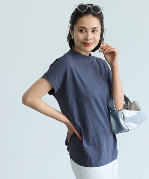 coca(coca)(コカ)の「\新色追加/フレンチスリーブモックネックTシャツ COTTON from the US(Tシャツ/カットソー・レディース・ホワイト/ブラック/ライトピンク/チャコールグレー/グレイッシュベージュ/ダークブルー/イエロー/ダークベージュ/ダークグリーン/グリーン/パープル/アイボリー・M/L)」の9枚目の写真