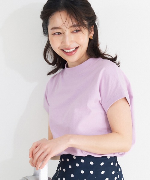 coca(coca)(コカ)の「\新色追加/フレンチスリーブモックネックTシャツ COTTON from the US(Tシャツ/カットソー・レディース・ホワイト/ブラック/ライトピンク/チャコールグレー/グレイッシュベージュ/ダークブルー/イエロー/ダークベージュ/ダークグリーン/グリーン/パープル/アイボリー・M/L)」の12枚目の写真