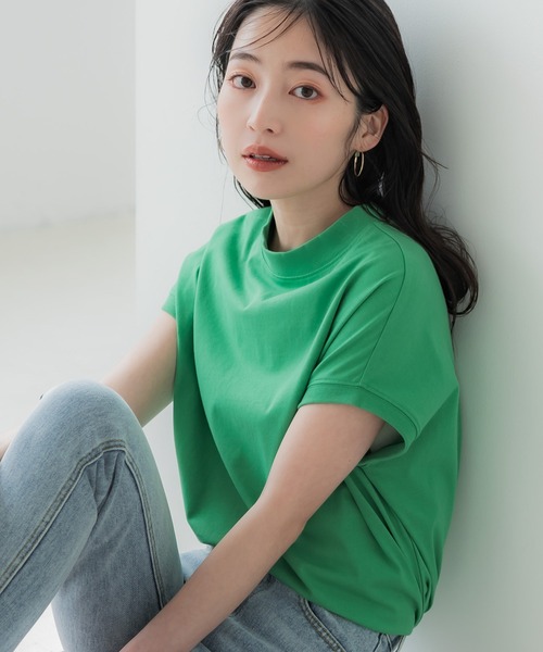 coca(coca)(コカ)の「\新色追加/フレンチスリーブモックネックTシャツ COTTON from the US(Tシャツ/カットソー・レディース・ホワイト/ブラック/ライトピンク/チャコールグレー/グレイッシュベージュ/ダークブルー/イエロー/ダークベージュ/ダークグリーン/グリーン/パープル/アイボリー・M/L)」の8枚目の写真