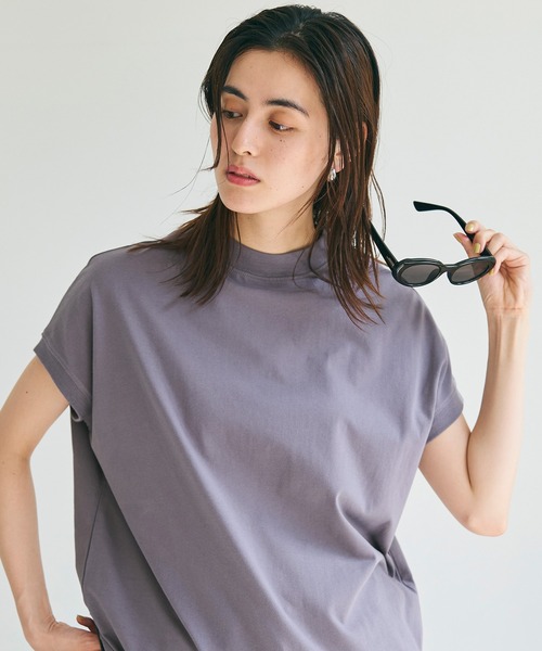 coca(coca)(コカ)の「\新色追加/フレンチスリーブモックネックTシャツ COTTON from the US(Tシャツ/カットソー・レディース・ホワイト/ブラック/ライトピンク/チャコールグレー/グレイッシュベージュ/ダークブルー/イエロー/ダークベージュ/ダークグリーン/グリーン/パープル/アイボリー・M/L)」の18枚目の写真