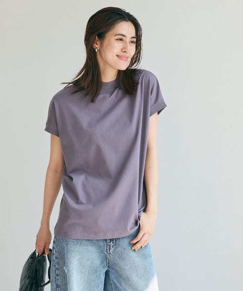 coca(coca)(コカ)の「\新色追加/フレンチスリーブモックネックTシャツ COTTON from the US(Tシャツ/カットソー・レディース・ホワイト/ブラック/ライトピンク/チャコールグレー/グレイッシュベージュ/ダークブルー/イエロー/ダークベージュ/ダークグリーン/グリーン/パープル/アイボリー・M/L)」の17枚目の写真