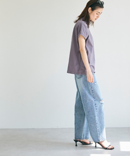 coca(coca)(コカ)の「\新色追加/フレンチスリーブモックネックTシャツ COTTON from the US(Tシャツ/カットソー・レディース・ホワイト/ブラック/ライトピンク/チャコールグレー/グレイッシュベージュ/ダークブルー/イエロー/ダークベージュ/ダークグリーン/グリーン/パープル/アイボリー・M/L)」の19枚目の写真