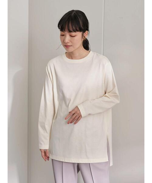 earth music&ecology（アースミュージックアンドエコロジー）の「サイドスリットロンT　＊（Tシャツ/カットソー・レディース・アイボリー/ライトベージュ/ライトグレー・FREE）」の22枚目の写真