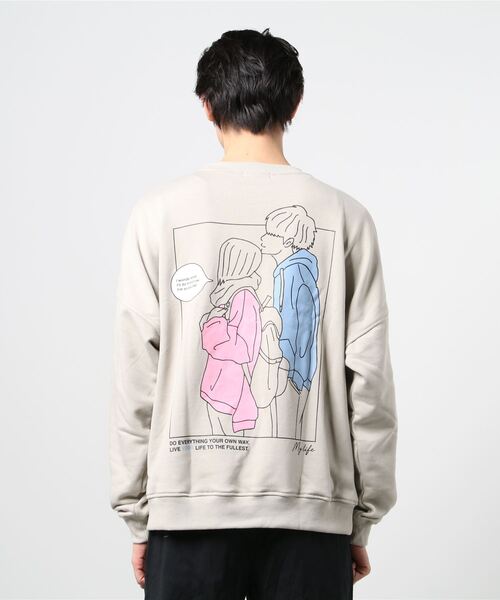 Beno(ビーノ)の「ライト裏毛 POP イラスト プリント ビッグシルエット トレーナー 【MY LIFE】(スウェット・メンズ・ミント/ブラック/グレイッシュブルー/オフホワイト/グレイッシュベージュ・L/M)」の11枚目の写真