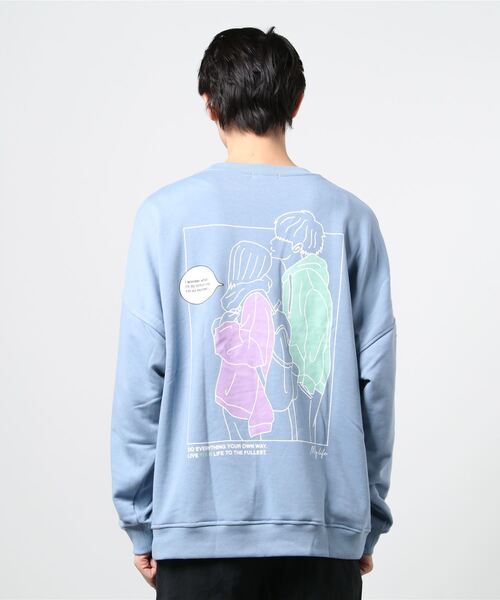 Beno(ビーノ)の「ライト裏毛 POP イラスト プリント ビッグシルエット トレーナー 【MY LIFE】(スウェット・メンズ・ミント/ブラック/グレイッシュブルー/オフホワイト/グレイッシュベージュ・L/M)」の7枚目の写真