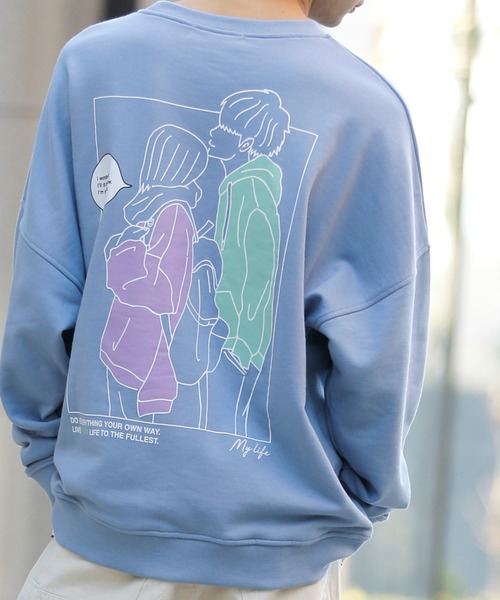 Beno(ビーノ)の「ライト裏毛 POP イラスト プリント ビッグシルエット トレーナー 【MY LIFE】(スウェット・メンズ・ミント/ブラック/グレイッシュブルー/オフホワイト/グレイッシュベージュ・L/M)」の5枚目の写真