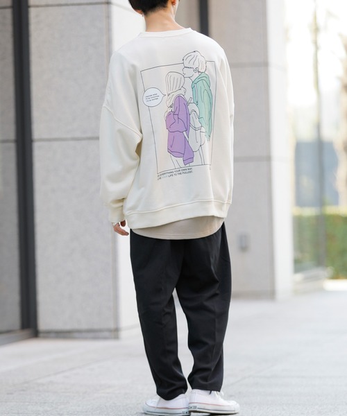 Beno(ビーノ)の「ライト裏毛 POP イラスト プリント ビッグシルエット トレーナー 【MY LIFE】(スウェット・メンズ・ミント/ブラック/グレイッシュブルー/オフホワイト/グレイッシュベージュ・L/M)」の15枚目の写真