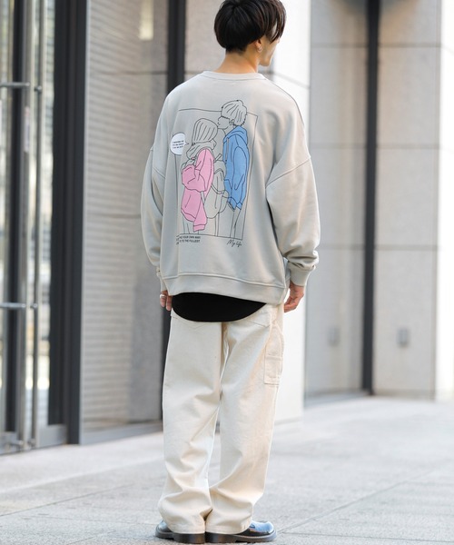Beno(ビーノ)の「ライト裏毛 POP イラスト プリント ビッグシルエット トレーナー 【MY LIFE】(スウェット・メンズ・ミント/ブラック/グレイッシュブルー/オフホワイト/グレイッシュベージュ・L/M)」の16枚目の写真