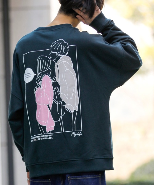 Beno(ビーノ)の「ライト裏毛 POP イラスト プリント ビッグシルエット トレーナー 【MY LIFE】(スウェット・メンズ・ミント/ブラック/グレイッシュブルー/オフホワイト/グレイッシュベージュ・L/M)」の14枚目の写真