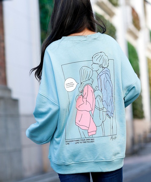 Beno(ビーノ)の「ライト裏毛 POP イラスト プリント ビッグシルエット トレーナー 【MY LIFE】(スウェット・メンズ・ミント/ブラック/グレイッシュブルー/オフホワイト/グレイッシュベージュ・L/M)」の18枚目の写真