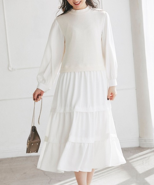 ジョーゼット ニットソードッキングティアードワンピース ワンピース Tocco Closet トッコ クローゼット のファッション通販 Zozotown