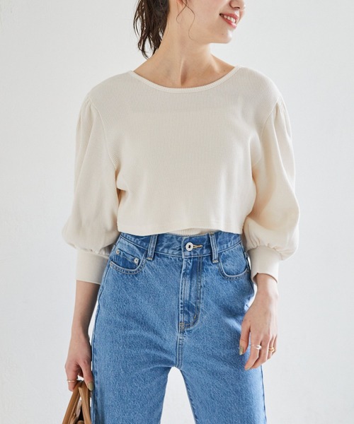 Heather(ヘザー)の「ワッフルカットソー&リブキャミソールSET(7分袖) 942103(Tシャツ/カットソー・レディース・ホワイト/ブラック/ブルー・FREE)」の4枚目の写真