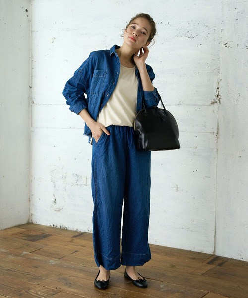 PUAL CE CIN（ピュアルセシン）の「綿ヘンプデニムパンツ（デニムパンツ・レディース・ブルー/インディゴブルー・FREE）」の9枚目の写真