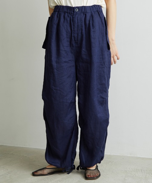 note et silence (ノートエシロンス)の「.●60LINEN カーゴパンツ(カーゴパンツ・レディース・ネイビー/ダークブラウン・FREE)」の3枚目の写真