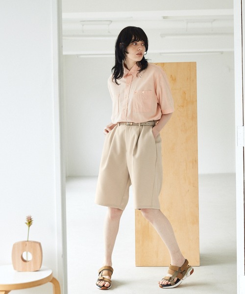 EMMA CLOTHES（エマクローズ）の「ルーズシルエットイージーワイドショーツ EMMA CLOTHES（その他パンツ・メンズ・ブルー/グリーン系その他/グレイッシュベージュ・M/L）」の18枚目の写真