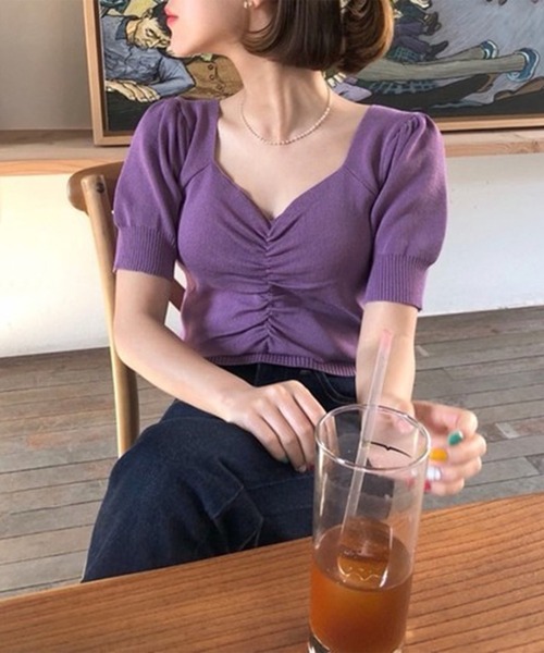 セール】【Jasmine】ハートネックミニ丈ニットトップス（ニット