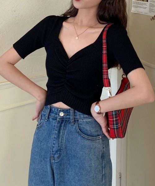 Jasmine Grandiflorum（ジャスミングランディフローラム）の「【Jasmine】ハートネックミニ丈ニットトップス (SS)（ニット/セーター・レディース・ピンク/パープル/レッド/ホワイト/ベージュ/イエロー/ブラック/スモークピンク・FREE）」の21枚目の写真