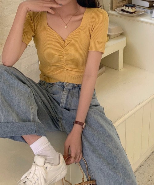 セール】【Jasmine】ハートネックミニ丈ニットトップス（ニット