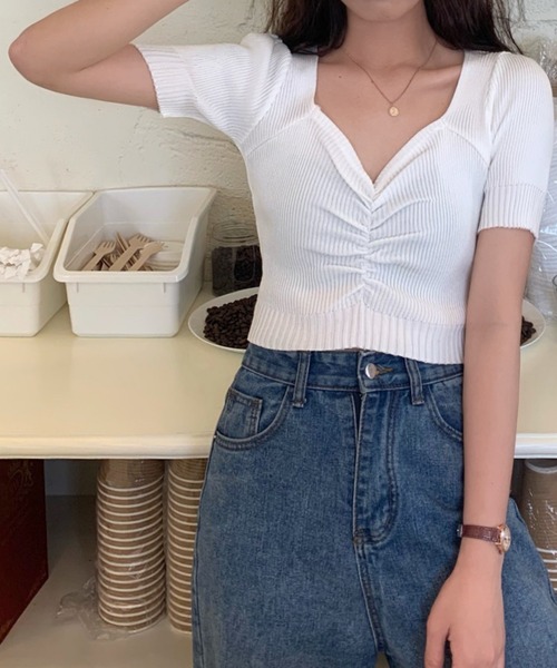 セール】【Jasmine】ハートネックミニ丈ニットトップス（ニット