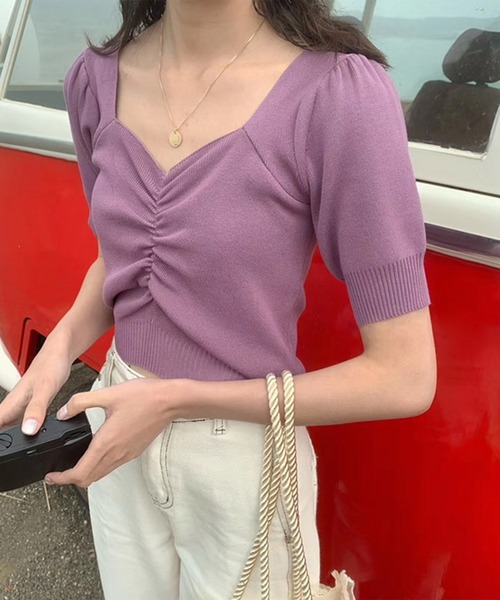 セール】【Jasmine】ハートネックミニ丈ニットトップス（ニット