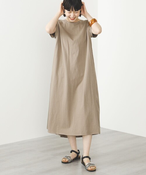 BEAMS HEART（ビームスハート）の「【5色展開】 後ボタン 異素材切替ワンピース（ワンピース・レディース・ベージュ/オリーブ/ブラック系その他4/ブルー/グリーン系その他4/ブラウン系その他2・FREE）」の7枚目の写真