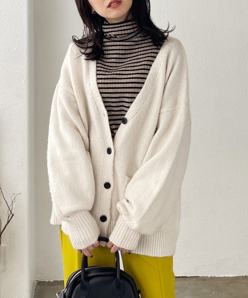 Shelly island（シェリーアイランド）の「モヘアタッチモコモコカーデ（カーディガン/ボレロ・レディース・ブラック/オレンジ/グリーン/ナチュラル/ブルー・FREE）」の3枚目の写真