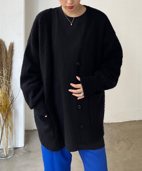 Shelly island（シェリーアイランド）の「モヘアタッチモコモコカーデ（カーディガン/ボレロ・レディース・ブラック/オレンジ/グリーン/ナチュラル/ブルー・FREE）」の2枚目の写真